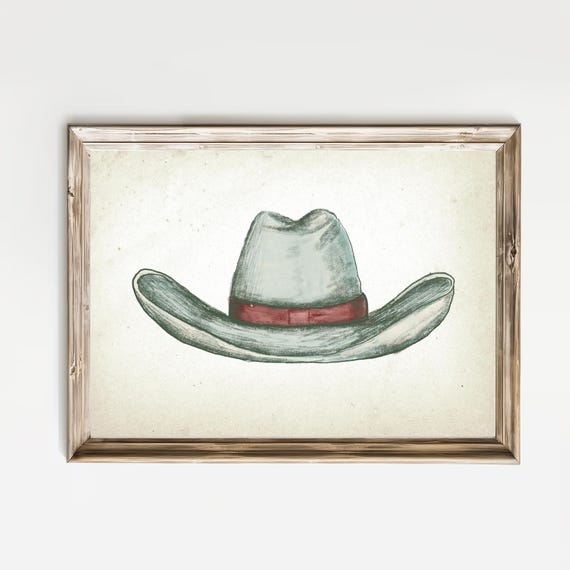 Vintage Cowgirl Hat Print Pink Western Wall Art Southwestern Country Art Rustic Room Prints Preppy Wall Decordigital
