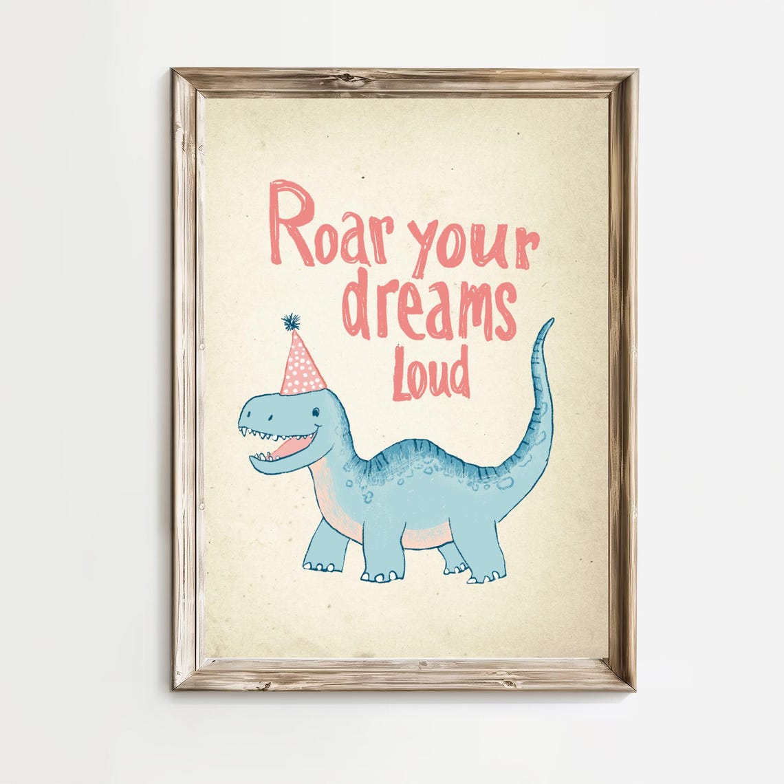 Roar Your Dreams Loud Cute Dinosaur Kids Room Affirmation Poster - Image 3