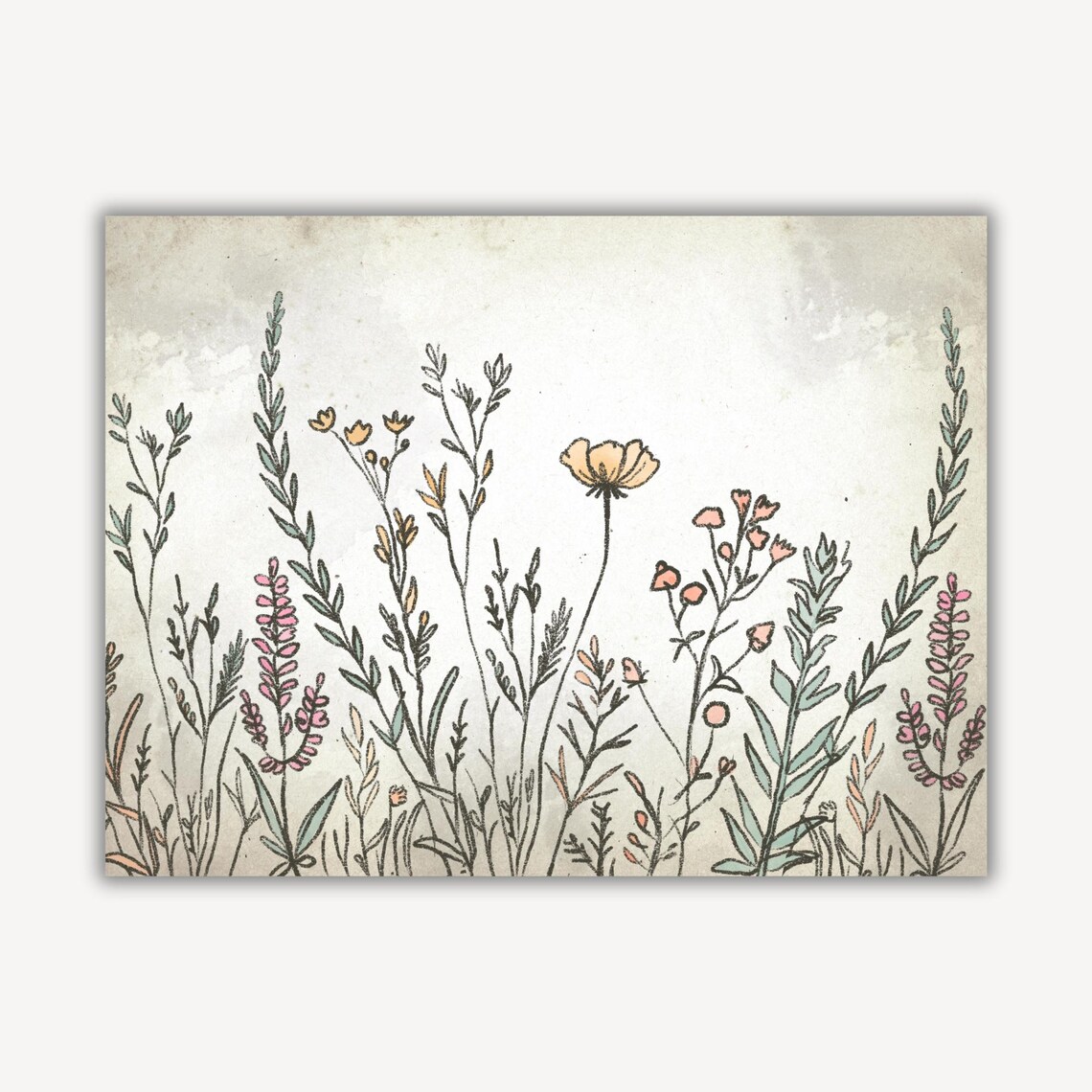 Pink Wildflower Meadow in Vintage Botanical Sketch Art Print - Image 3