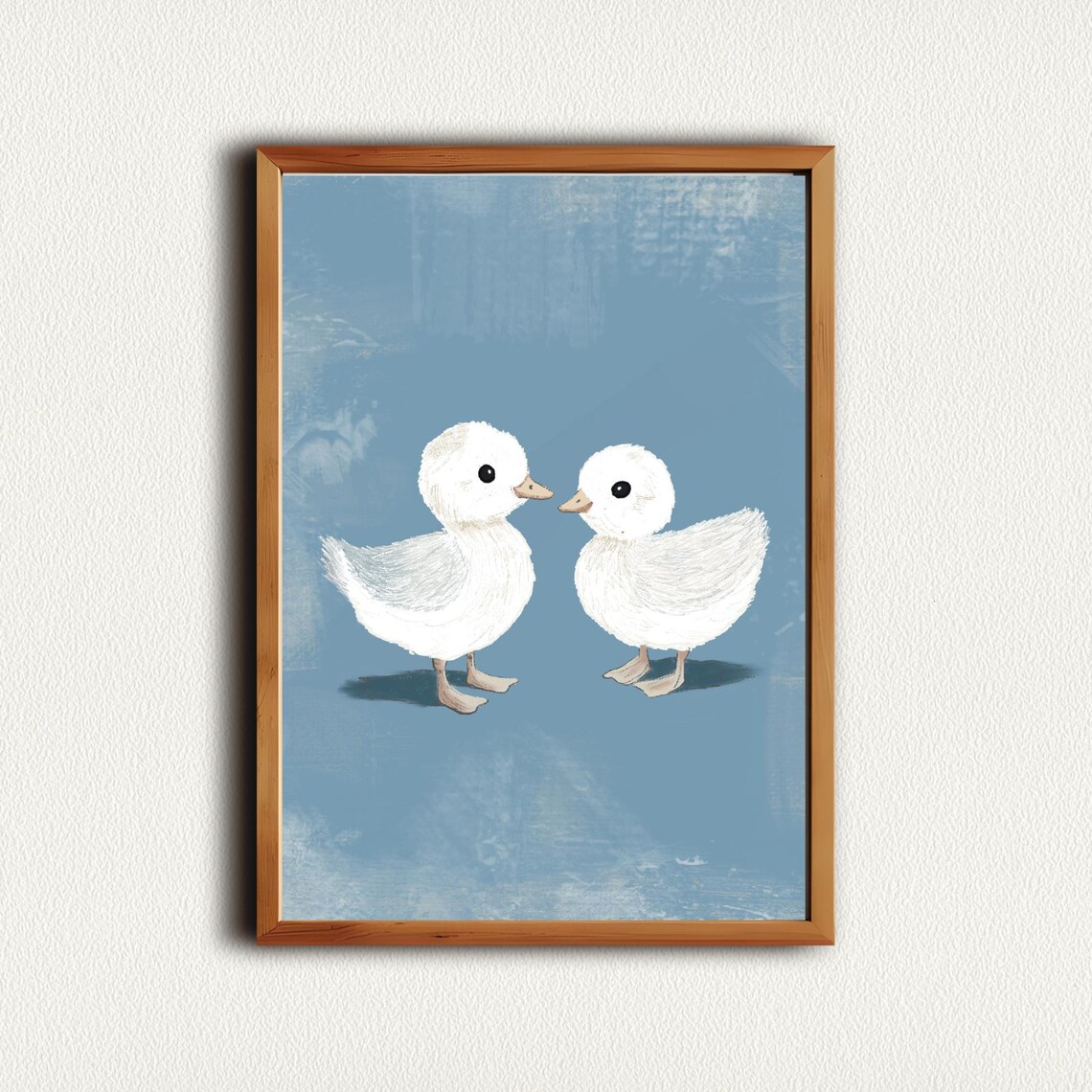 Two Baby Ducklings Blue Background Cute Nursery Animal Art Poster