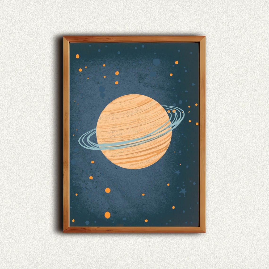 Retro Vintage Orange Ringed Planet Nursery Outer Space Print - Image 4