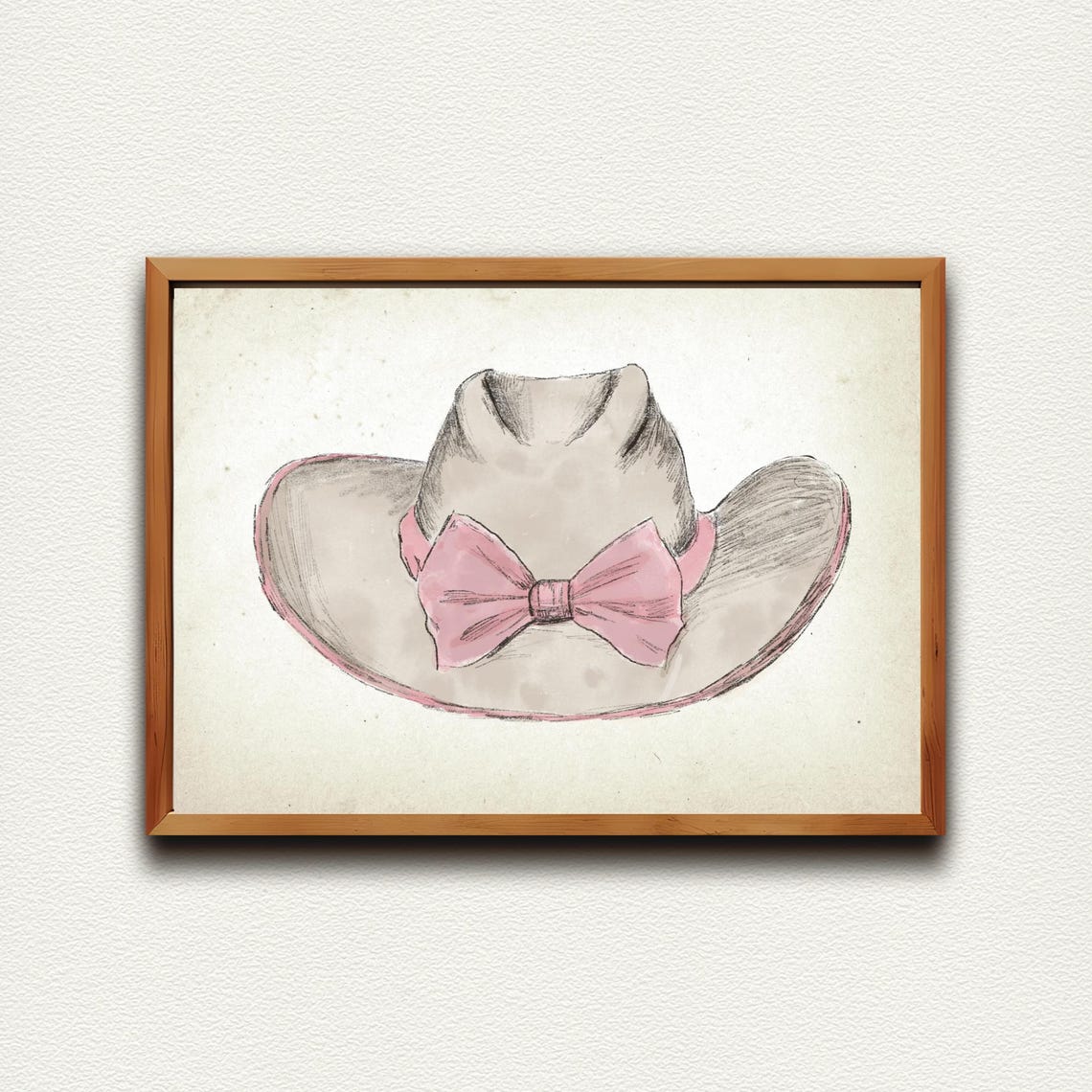 Cowgirl Hat With Pink Bow Sketch Blush Western Nursery Poster - Image 4