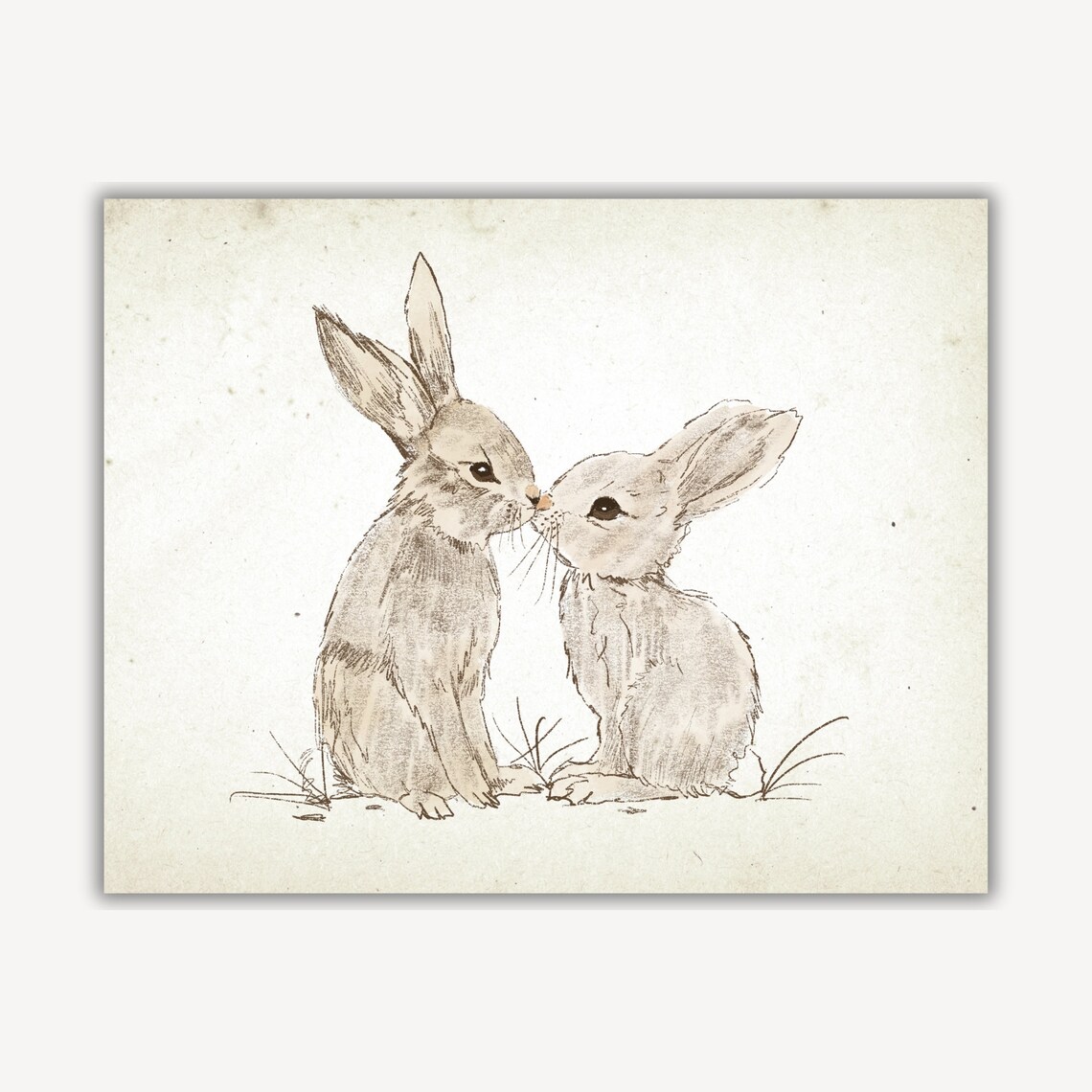 Two Vintage Bunny Rabbits Nose to Nose Nursery Sketch Poster - Image 4