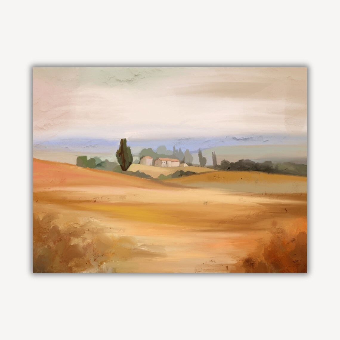 Golden Tuscan Countryside Farmhouse Rolling Hills Landscape Poster - Image 2