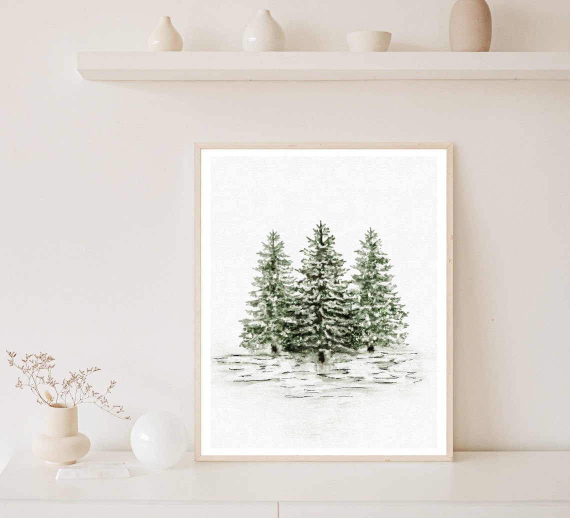 Three Snow Covered Christmas Pine Trees Minimalist Art Poster - Image 2