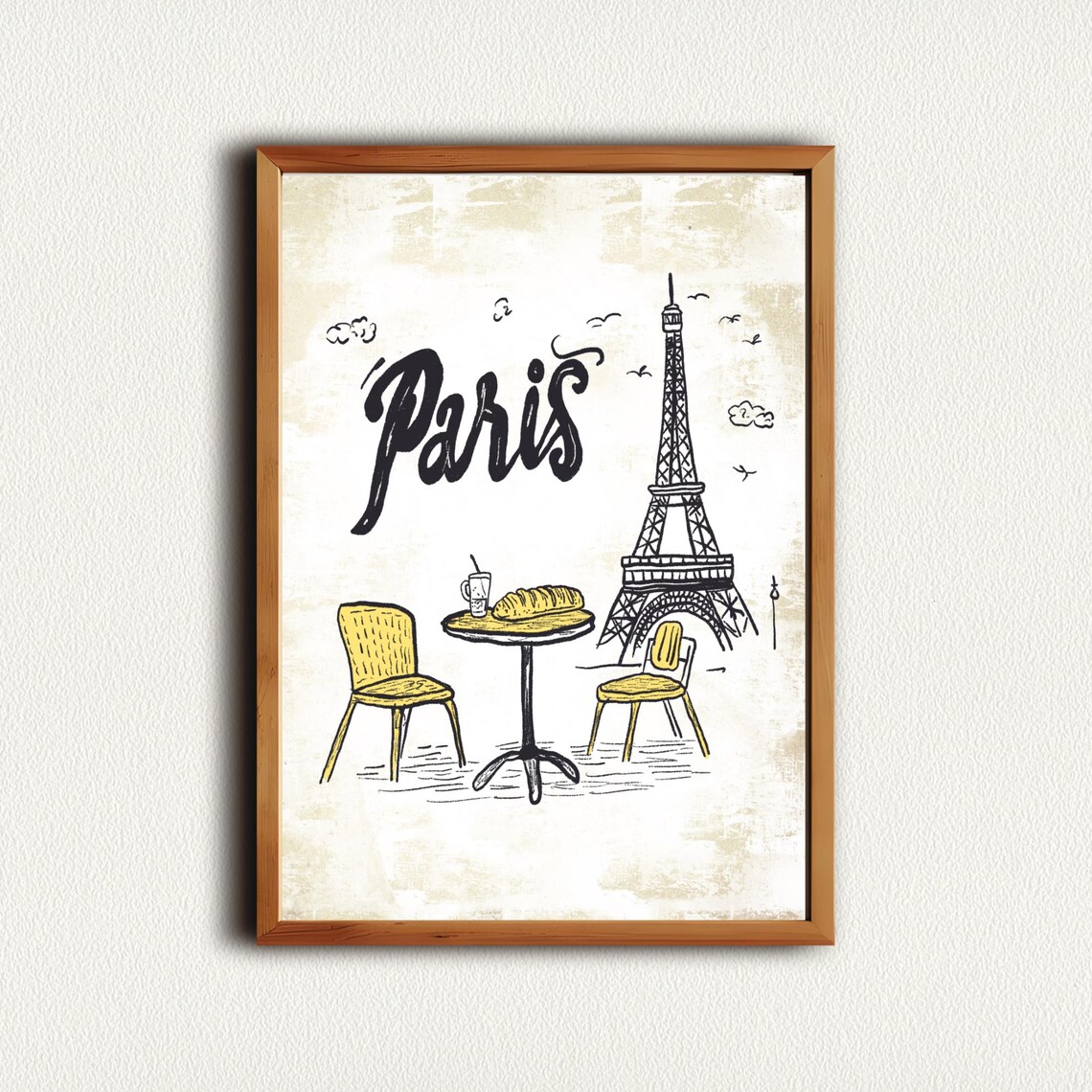 Paris Eiffel Tower Cafe Sketch Vintage France City Travel Poster - Image 3