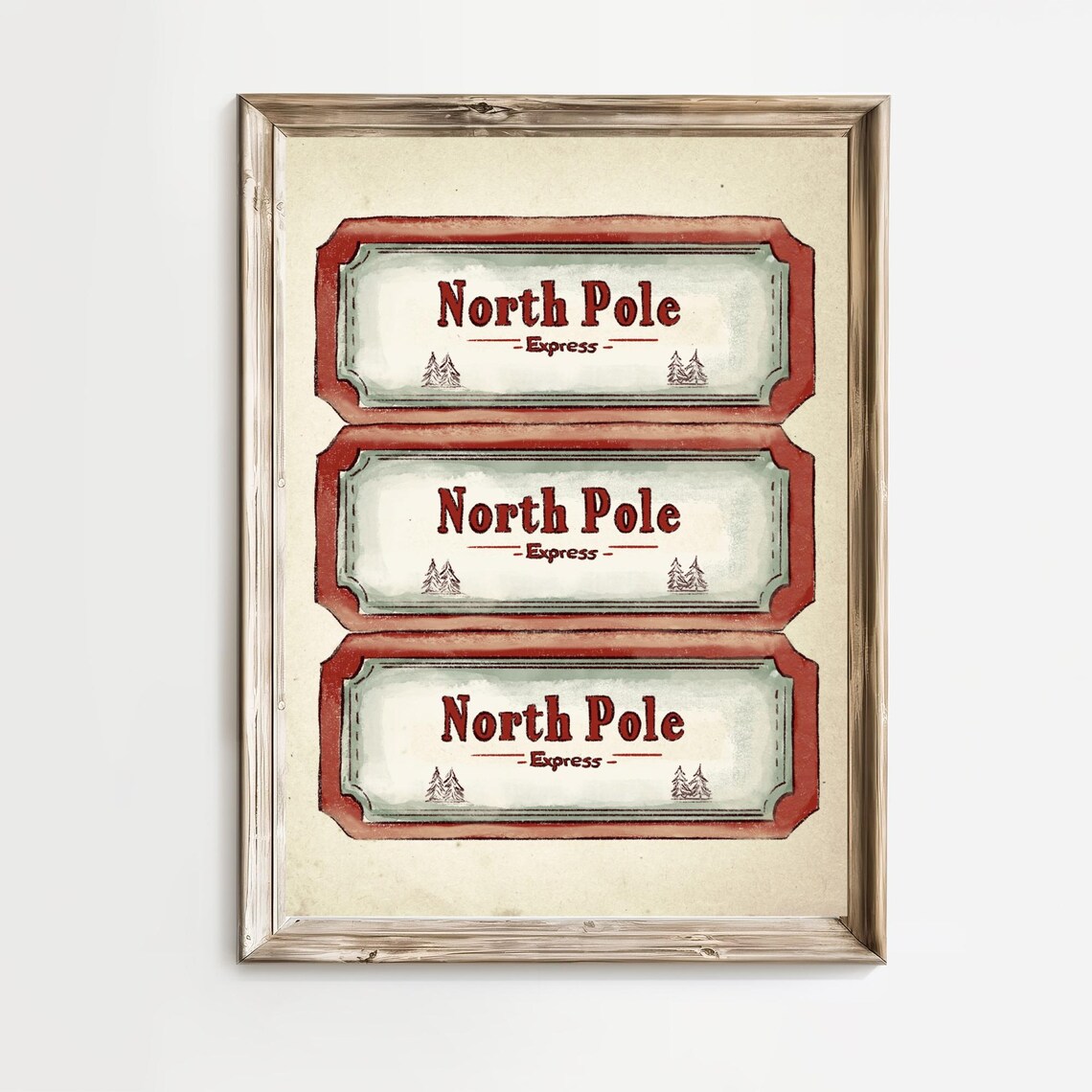 Vintage North Pole Express Luggage Tag Christmas Holiday Art Poster