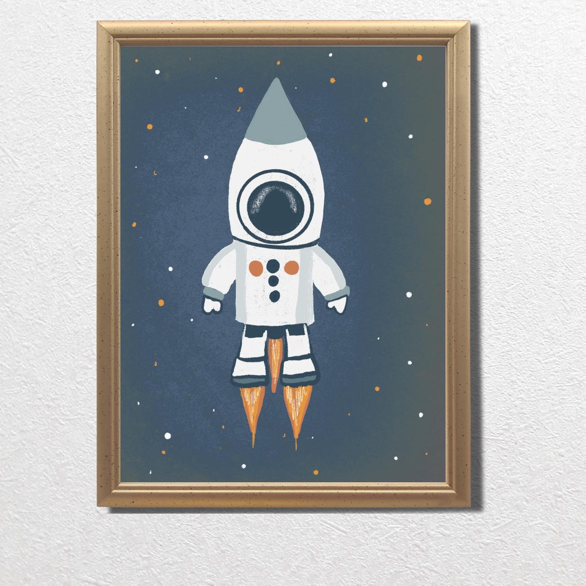 Vintage Rocket Astronaut Character Nursery Outer Space Poster - Image 3