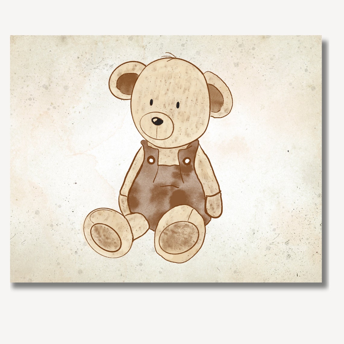 Teddy Bear Wearing Brown Overalls Sitting Vintage Art Poster - Image 2