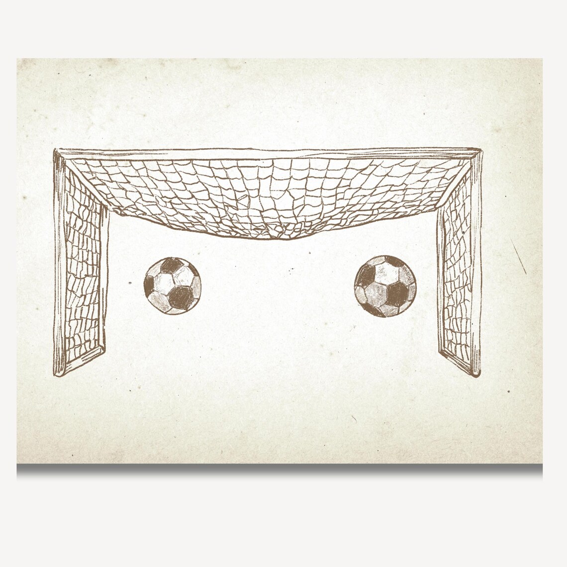 Soccer Goal With Two Balls Sepia Sketch Vintage Sports Nursery Poster - Image 2