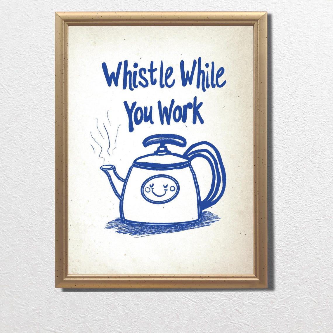 Whistle While You Work Smiling Steaming Teapot Kitchen Quote Poster - Image 3