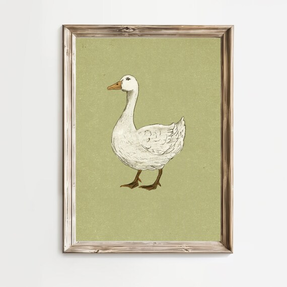 White Goose Vintage Country Farm Animal Rustic Nursery Art Poster