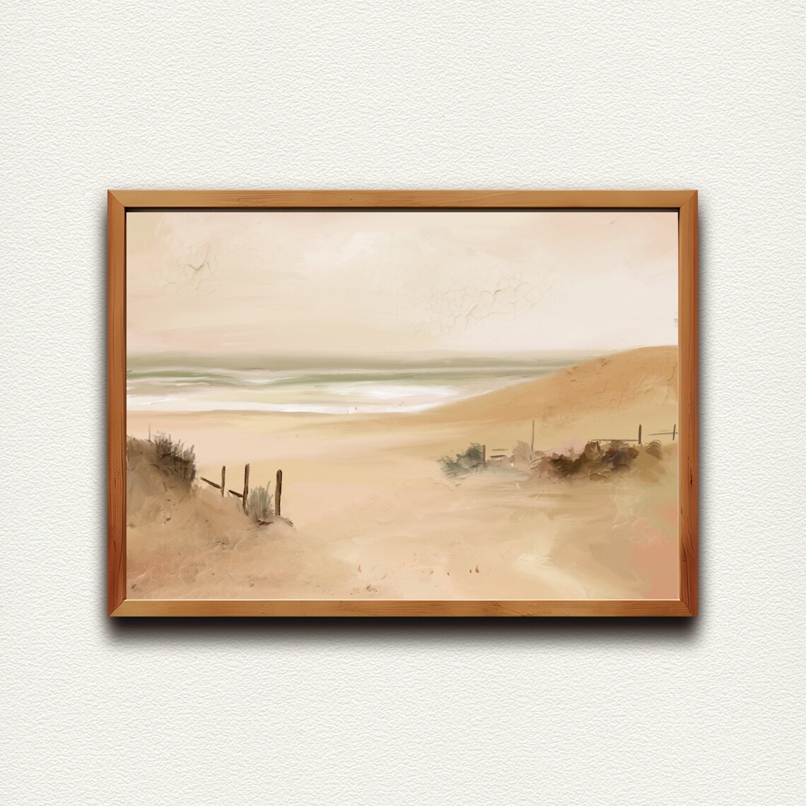 Soft Neutral Sandy Beach Dunes Minimalist Misty Seascape Poster - Image 4