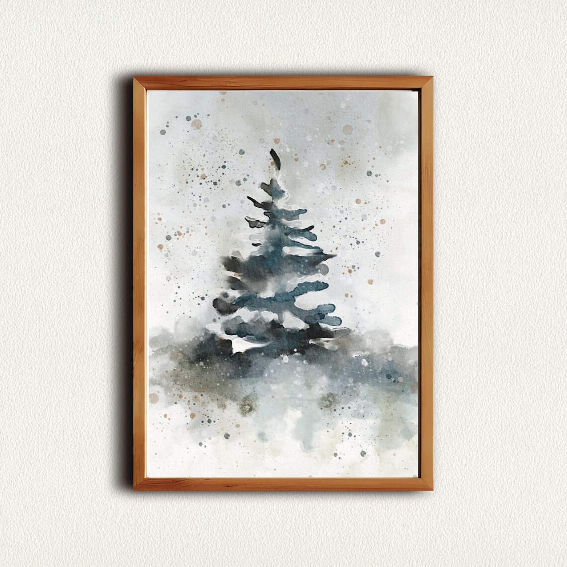 Lone Blue Pine Tree Winter Watercolor Minimalist Christmas Poster - Image 4