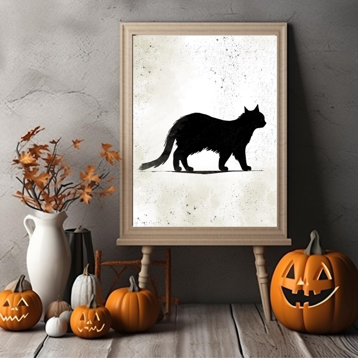 Black Cat Silhouette Walking Gracefully Moody Ink Art Poster - Image 3