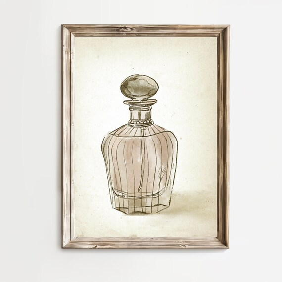 Antique Glass Perfume Bottle Decanter Vintage Ink Sketch Print