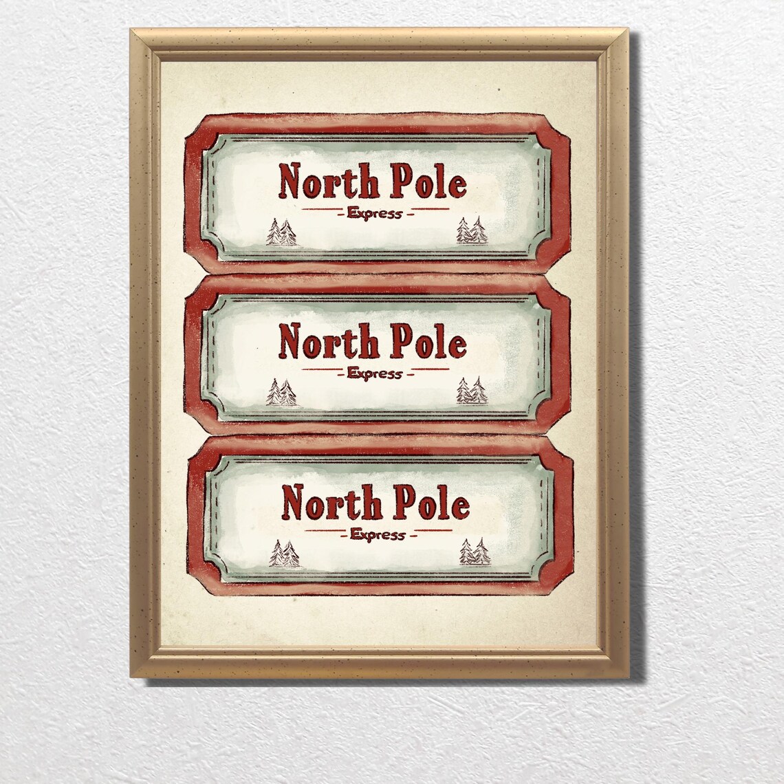 Vintage North Pole Express Luggage Tag Christmas Holiday Art Poster - Image 3