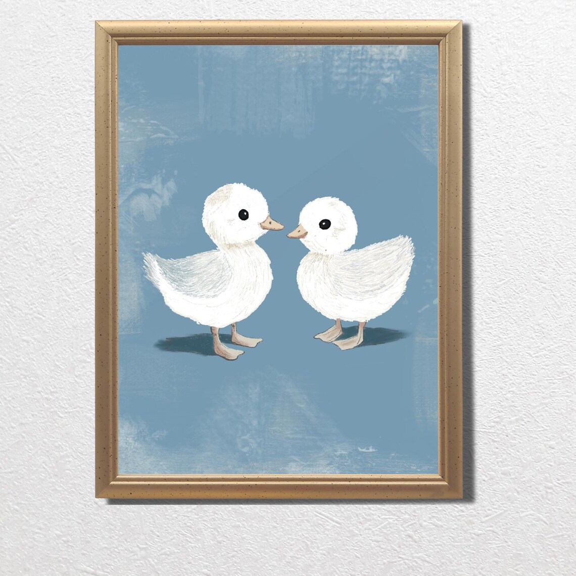 Two Baby Ducklings Blue Background Cute Nursery Animal Art Poster - Image 4