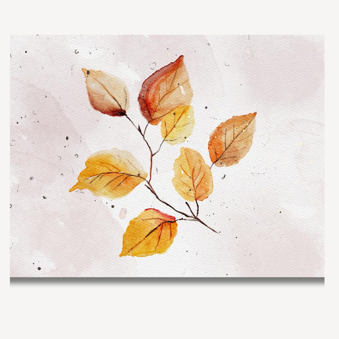 Golden Autumn Leaf Sprig Branch Watercolor Minimalist Fall Poster - Image 2