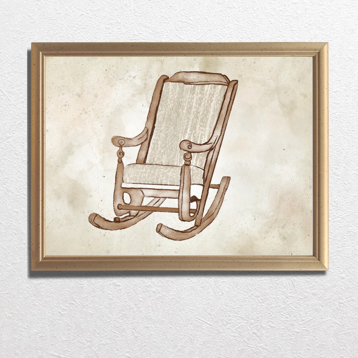 Antique Wooden Rocking Chair Sketch Vintage Nursery Detail Poster - Image 3