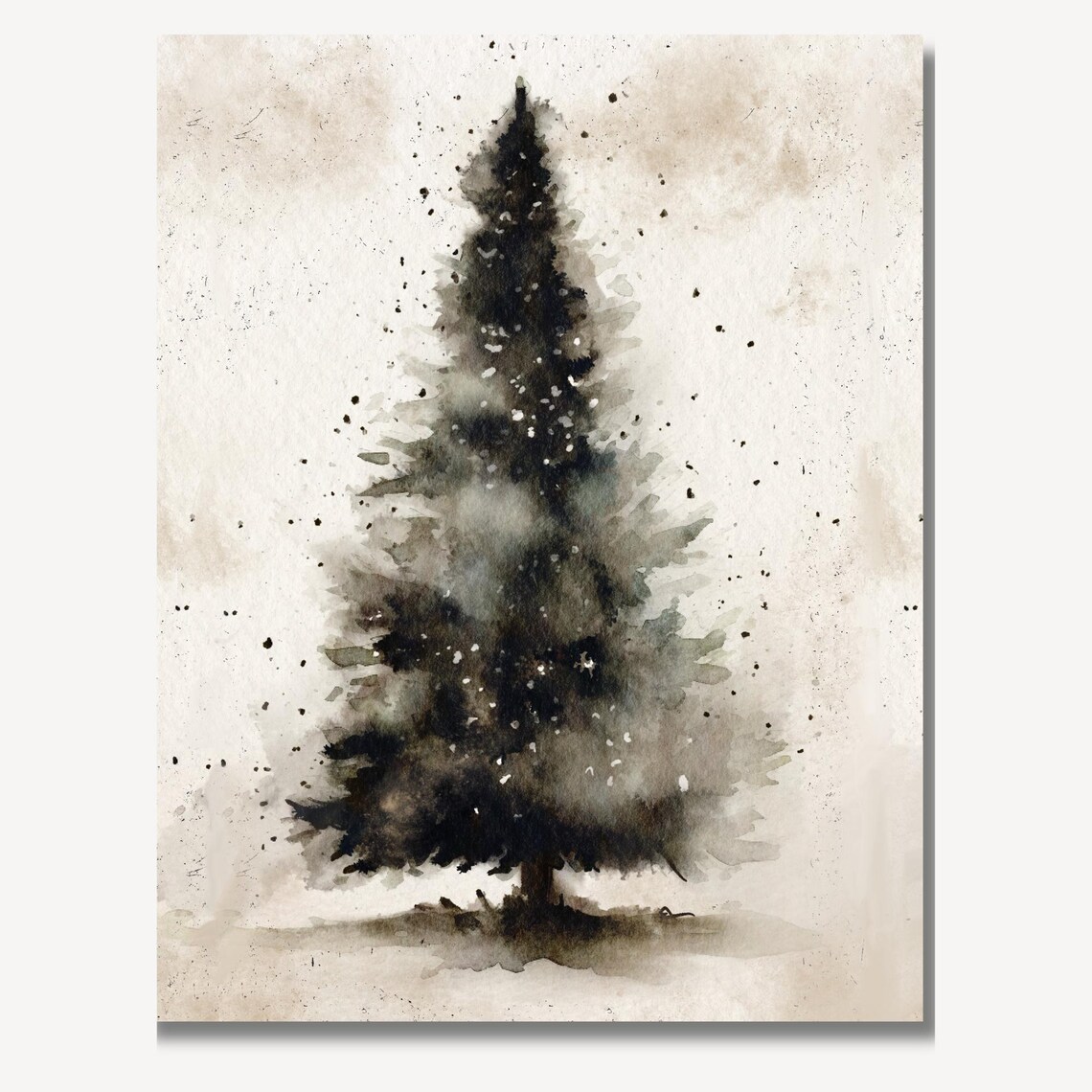 Dark Watercolor Christmas Tree Minimalist Black Holiday Poster - Image 2