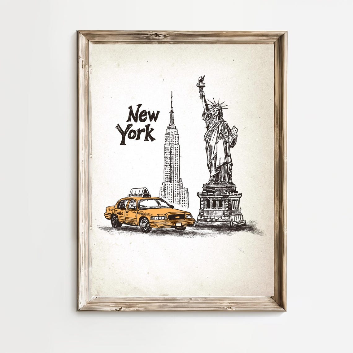 Travel Wall Art Vintage New York City Print Retro Gallery Wall Art Yellow Taxi Prints Statue Of Liberty