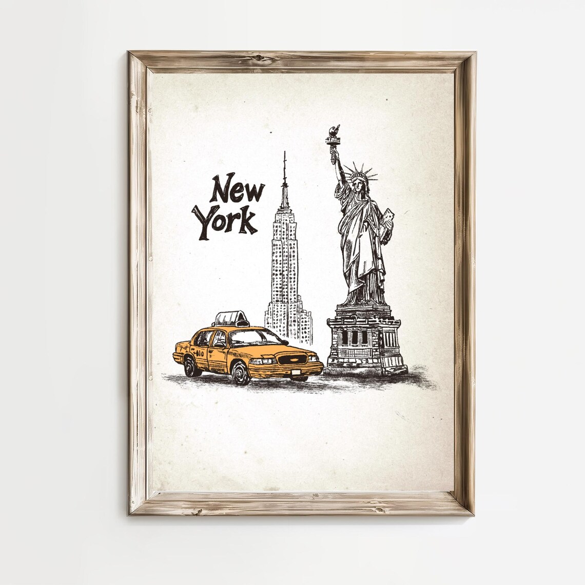 Vintage New York City Yellow Taxi Statue Of Liberty Landmark Poster