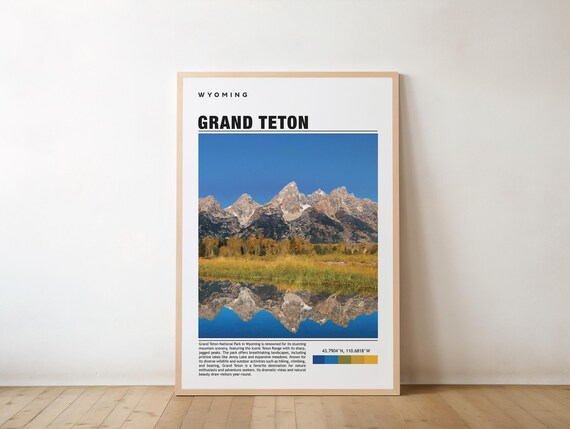 Grand Teton Wyoming Lake Mirror Reflection Mountain Travel Poster