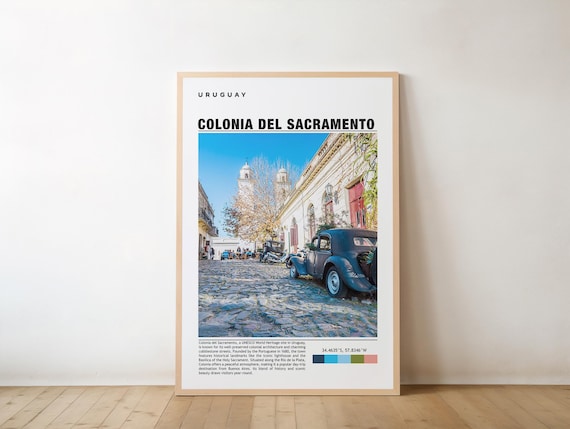 Colonia del Sacramento Cobblestone Street Vintage Car Uruguay Poster