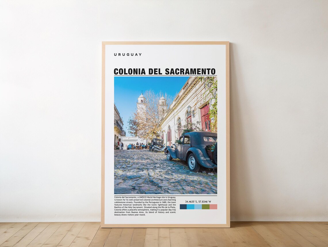 Colonia del Sacramento Cobblestone Street Vintage Car Uruguay Poster