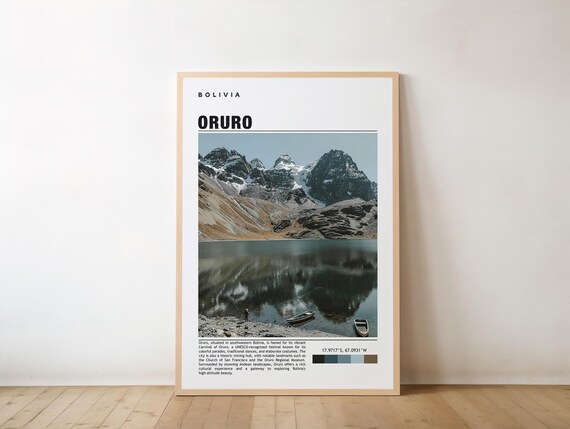 Oruro Print Bolivia Poster Carnival City Travel Art High Plateau Cultural Parade Scenic Views Andes Charm Festive Spirittraditions