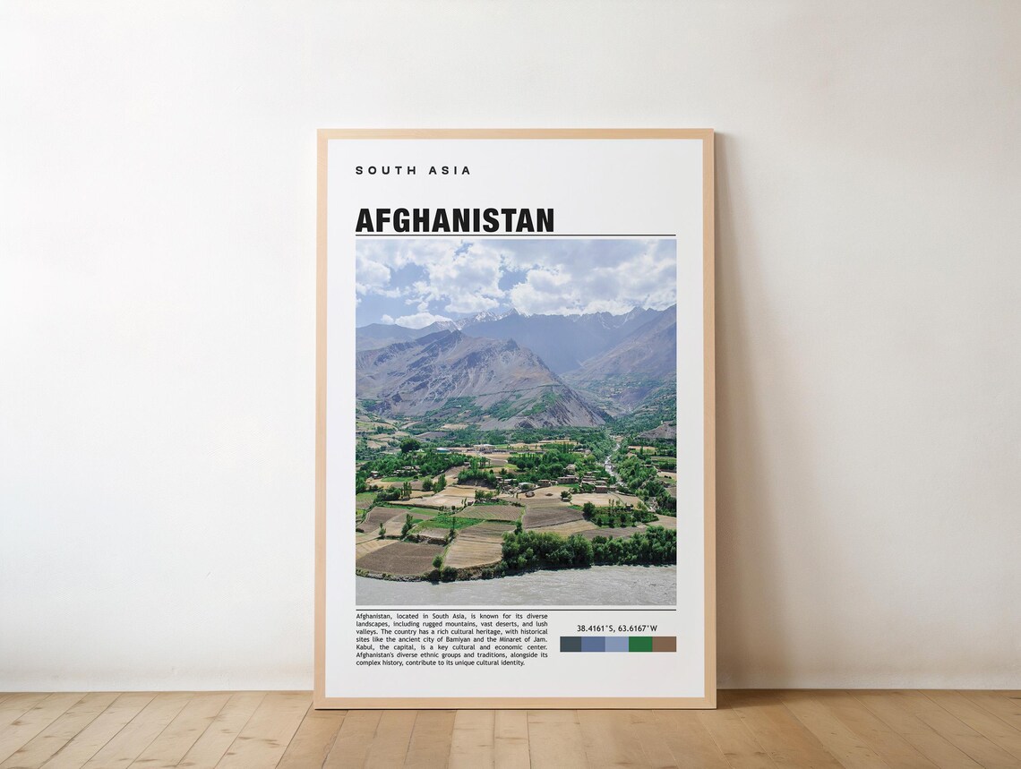 Afghanistan South Asia Vintage Mountain Valley Travel Poster
