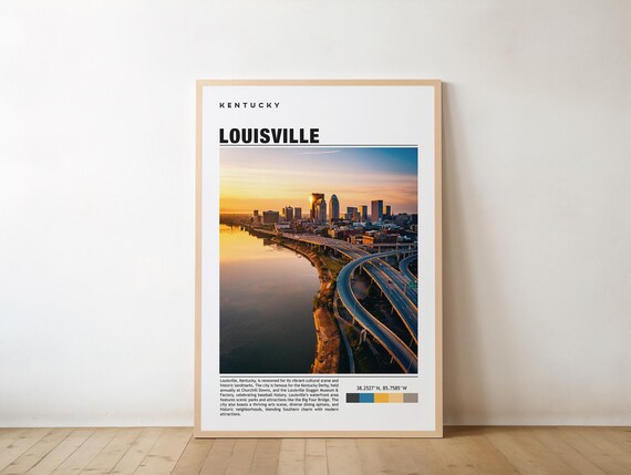 Louisville Kentucky Sunset Skyline River Travel Guide City Poster