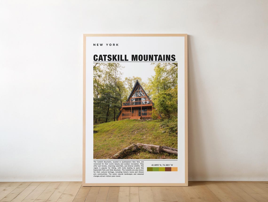 Catskill Mountains New York A-Frame Cabin Nature Travel Poster