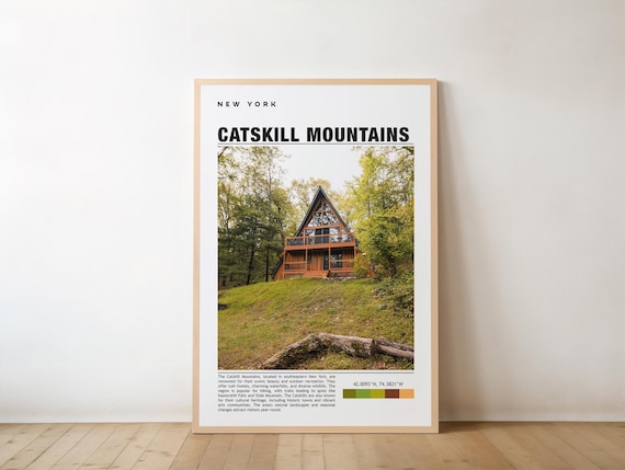 Catskill Mountains New York A-Frame Cabin Nature Travel Poster