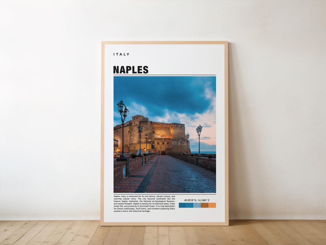 Naples Italy Castel Nuovo Waterfront Dusk Skyline Photo Poster