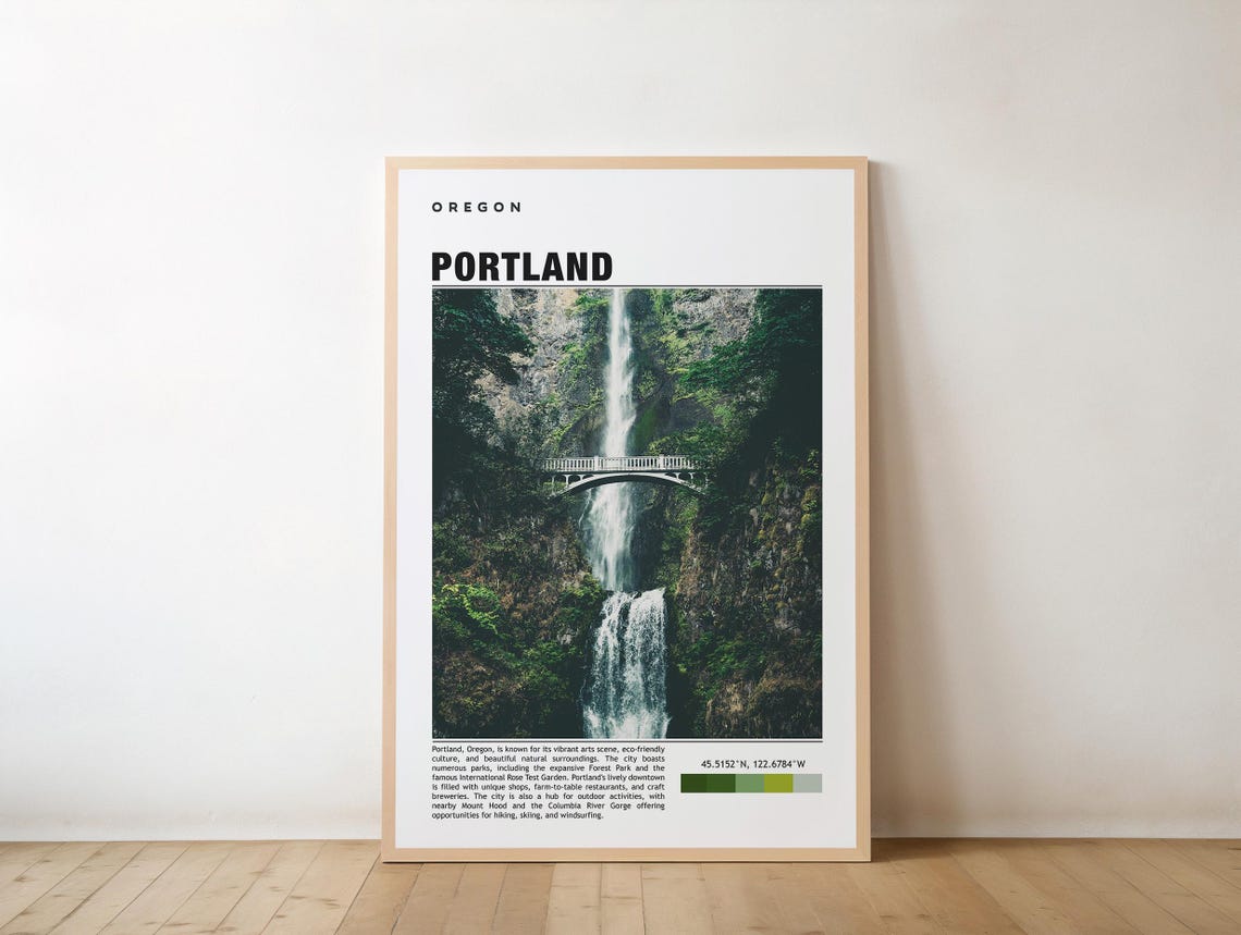 Portland Oregon Multnomah Falls Gorge Travel Poster Photo Artwork