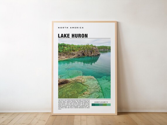 Lake Huron Rocky Shoreline Turquoise Water Great Lakes Travel Print