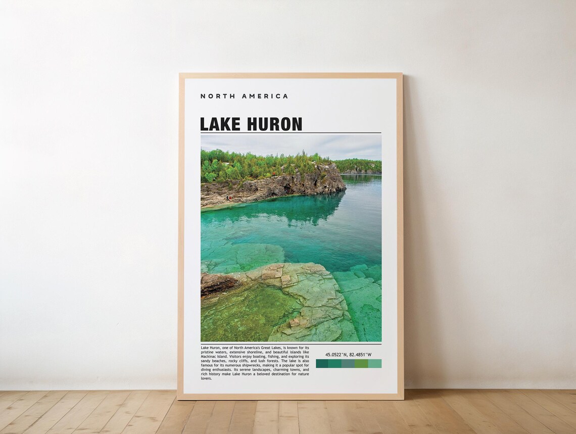 Lake Huron Rocky Shoreline Turquoise Water Great Lakes Travel Print