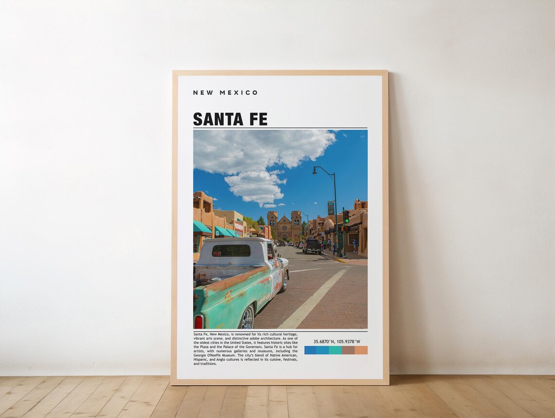 Santa Fe New Mexico Vintage Truck Adobe Street Scene Travel Poster