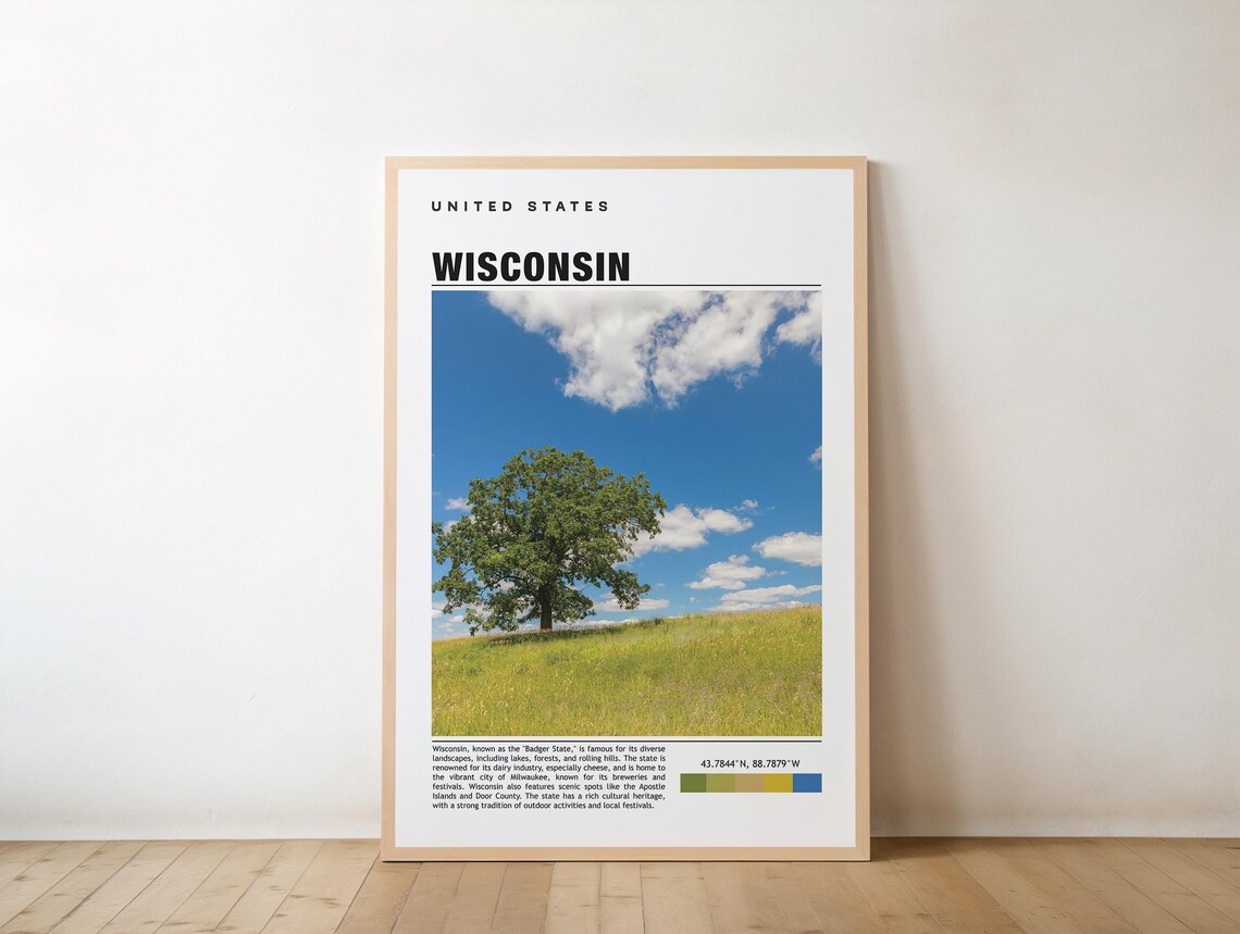 Wisconsin Rolling Hills Oak Tree Meadow Travel Photography Poster