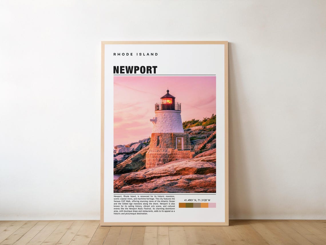 Newport Rhode Island Lighthouse Pink Sunset Photo Travel Poster