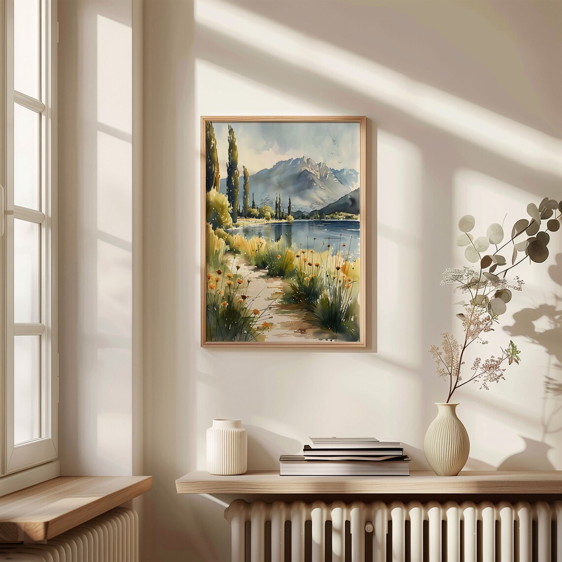 Lake Tahoe Watercolor Poster Tall Poplars Wildflowers Mountain Shore - Image 4