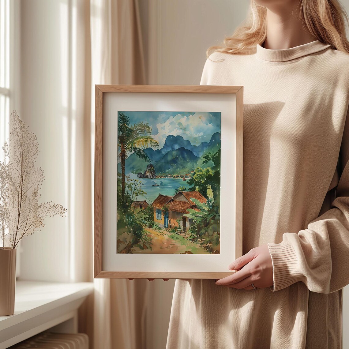 Vietnam Bay Limestone Karsts Tropical Watercolor Painting Poster - Image 2