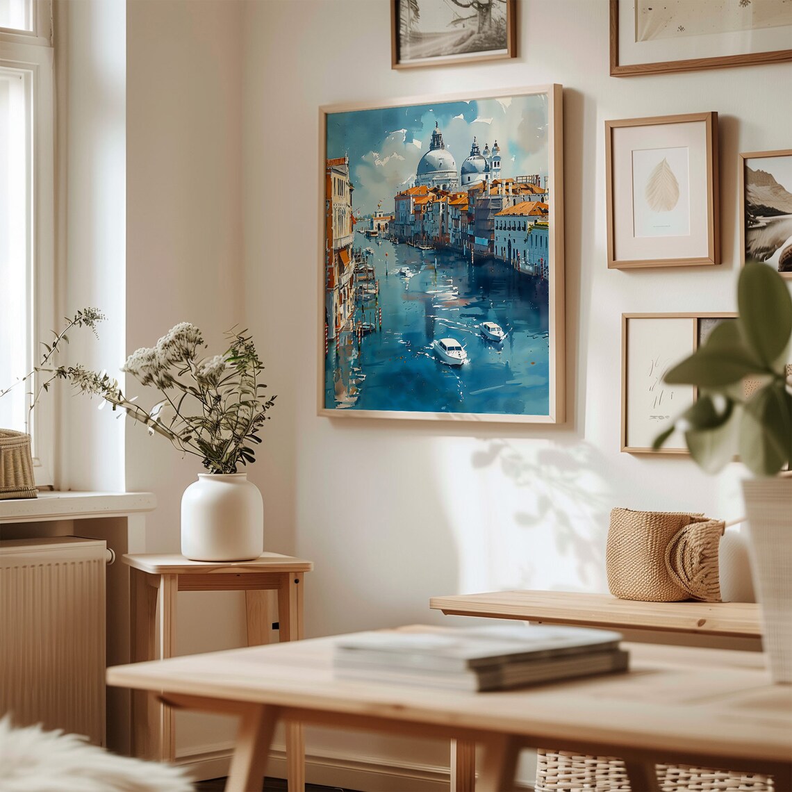 Venice Grand Canal Watercolor Poster Domes Boats Bright Blue Water - Image 3