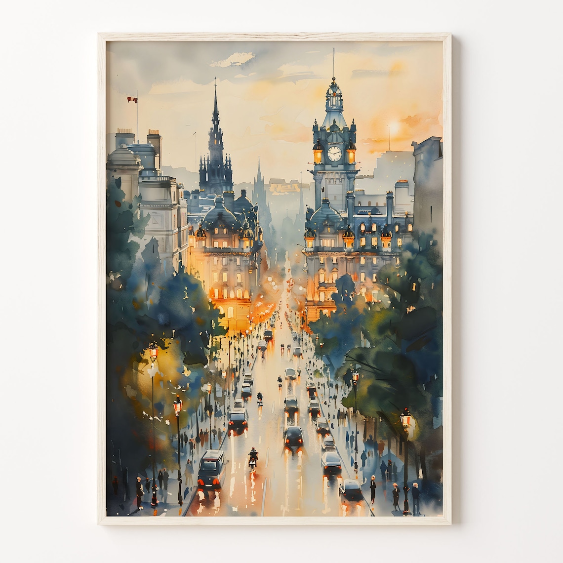 Edinburgh Watercolor Cityscape Poster, Scotland Print
