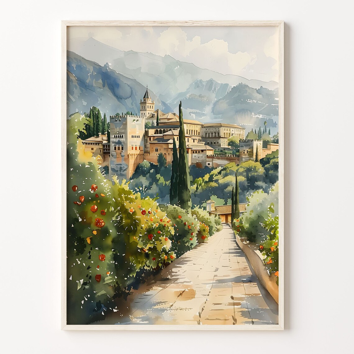 Granada Watercolor Painting Travel Poster, Spain
