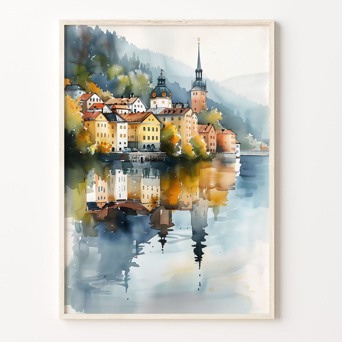 Sweden Watercolor Travel Poster, Scandinavian Wall Art
