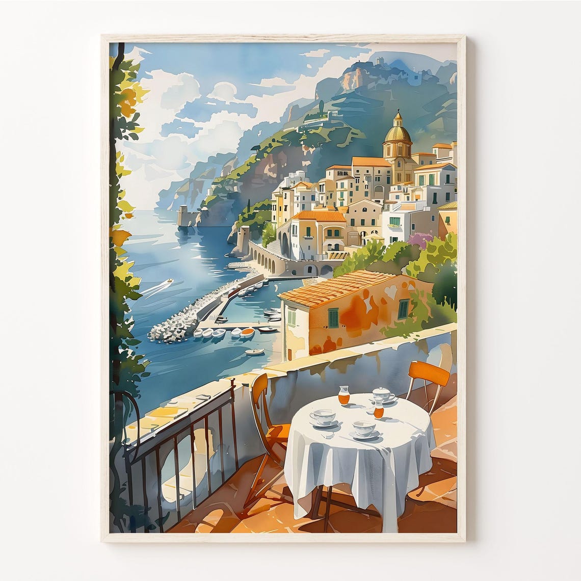 Amalfi Coast Watercolor Painting Amalfi Italy Wall Art Amalfi City Poster Italy Travel Print Watercolor Wall Decor C30 883