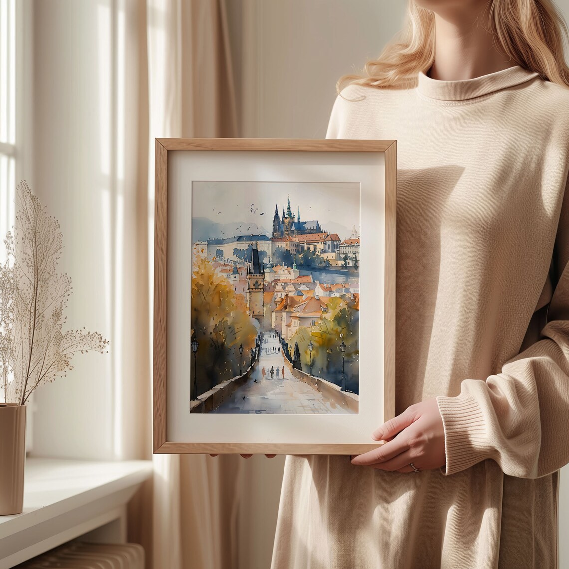 Prague Watercolor Painting Travel Poster, Cityscape Decor - Image 2